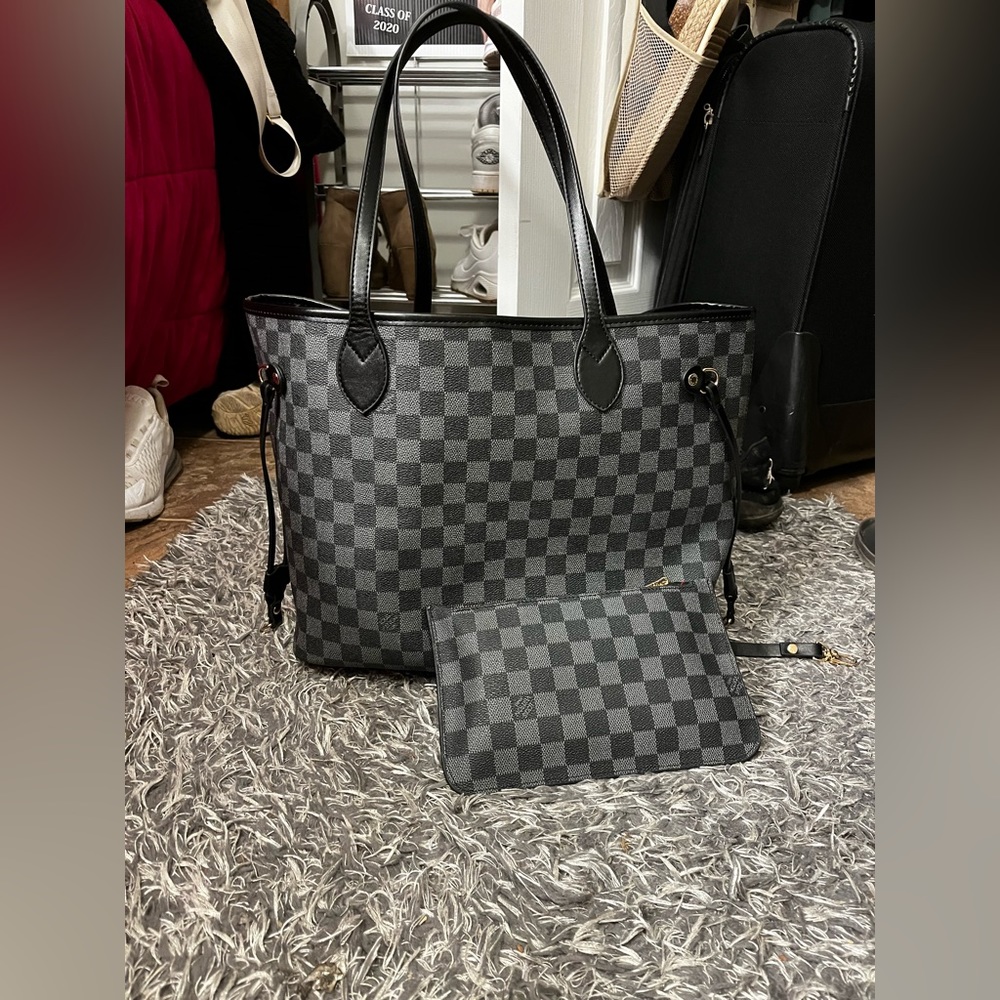 Black checkered Neverfull bag